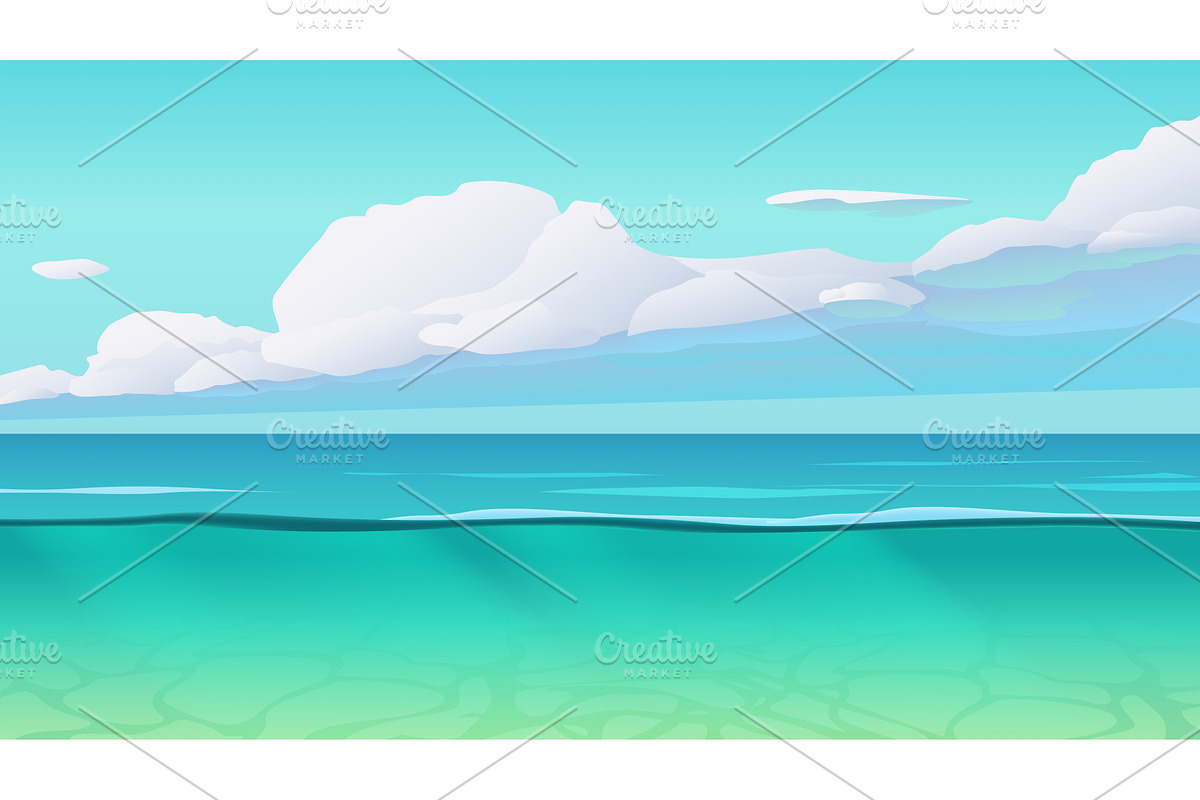 Blue tropical sea with clouds and, an Illustration by IfH