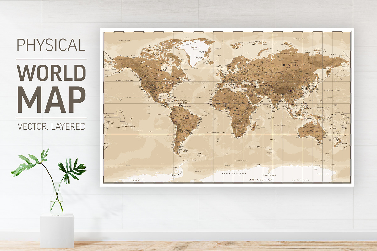 Physical Vintage World Map. Vector, an Education Illustration by PorcuPen Works (Photo 2 of 6)