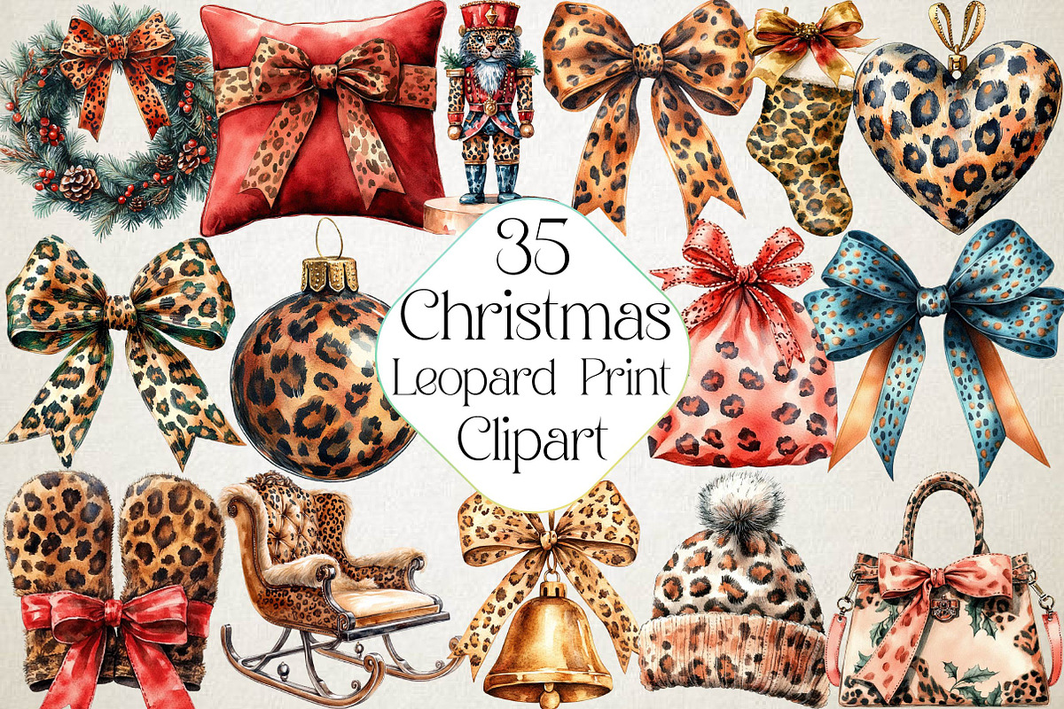 Watercolor Leopard Print Christmas, an Illustration by DreamPrint404 (Photo 1 of 7)