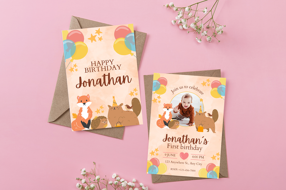 2 First Birthday Invitations Cute, a Templates & Theme by TemplateCastleStore (Photo 3 of 9)