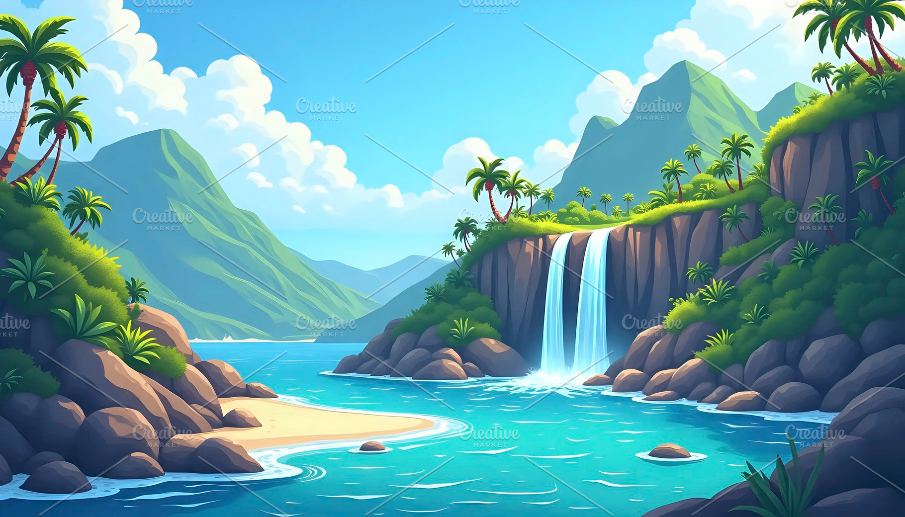 Design a tropical island featuring a, a Photo by LOGOCREATIVE