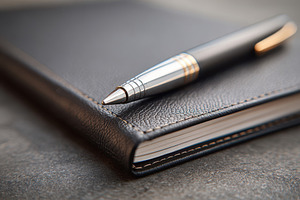 Spiral leather notebook with pen, a Business Photo by AlyaAnd