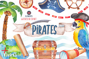 Pirates Party watercolor clipart set, an Illustration by Vivitta (Thumbnail 1 of 5)