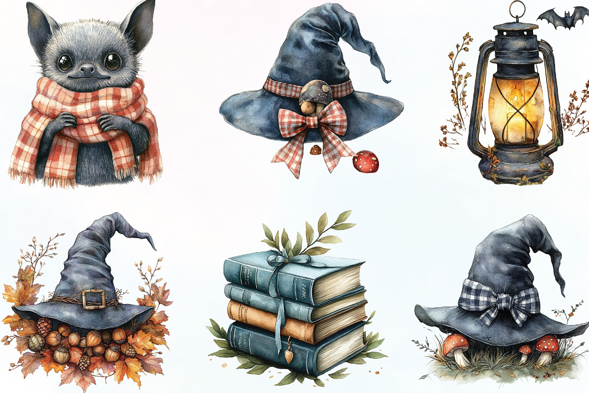 Watercolor Cute Witchy Autumn PNG, an Illustration by CraftArtStudio (Photo 2 of 6)