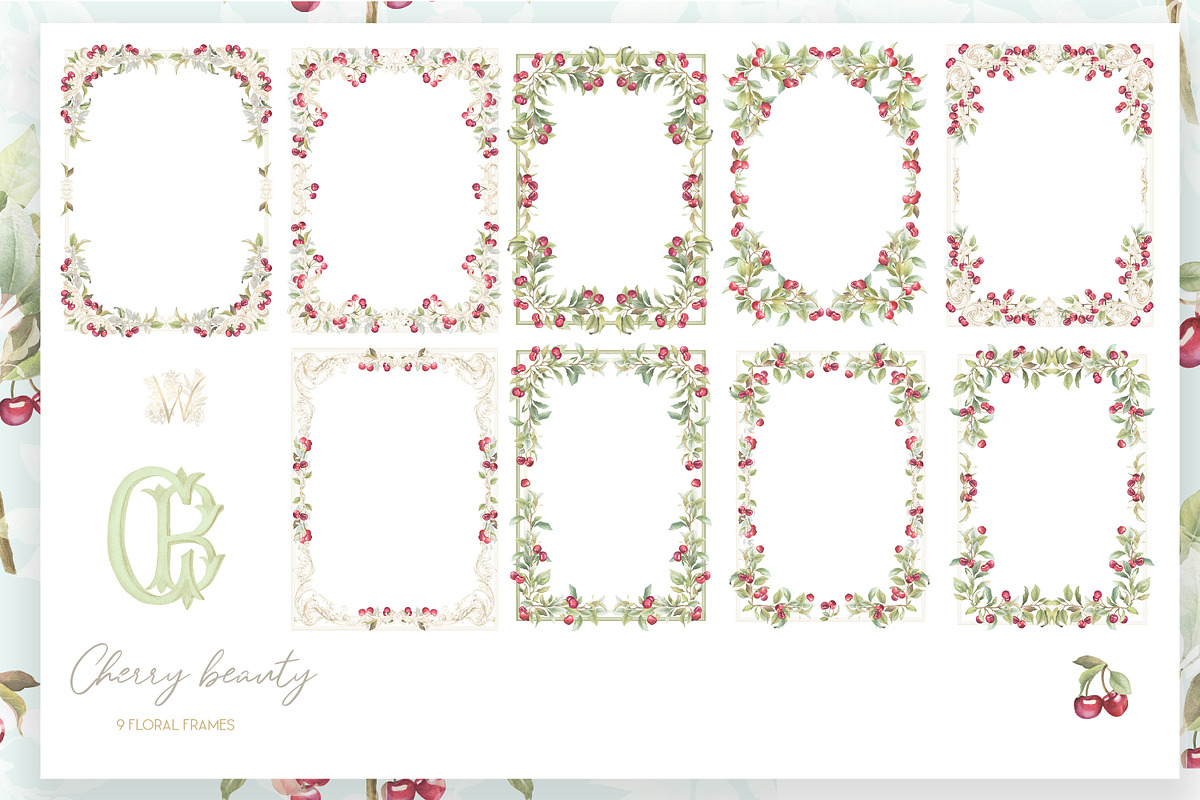 Vintage Cherry Crest Watercolor Set, a Decorative Illustration by WonderWonder (Photo 4 of 21)