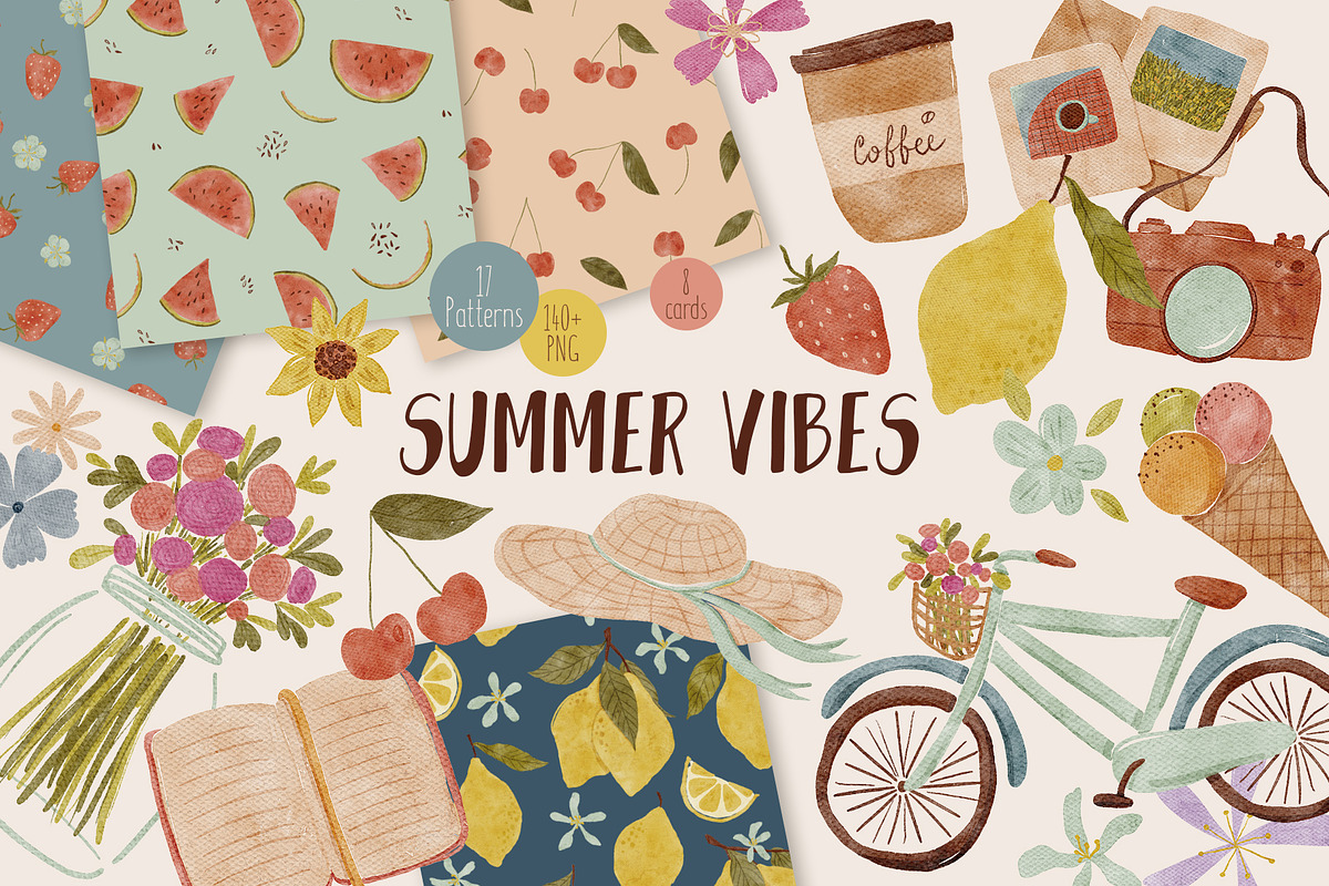 Summer Vibes – Watercolor Bundle, a Decorative Illustration by OkPen (Photo 1 of 7)