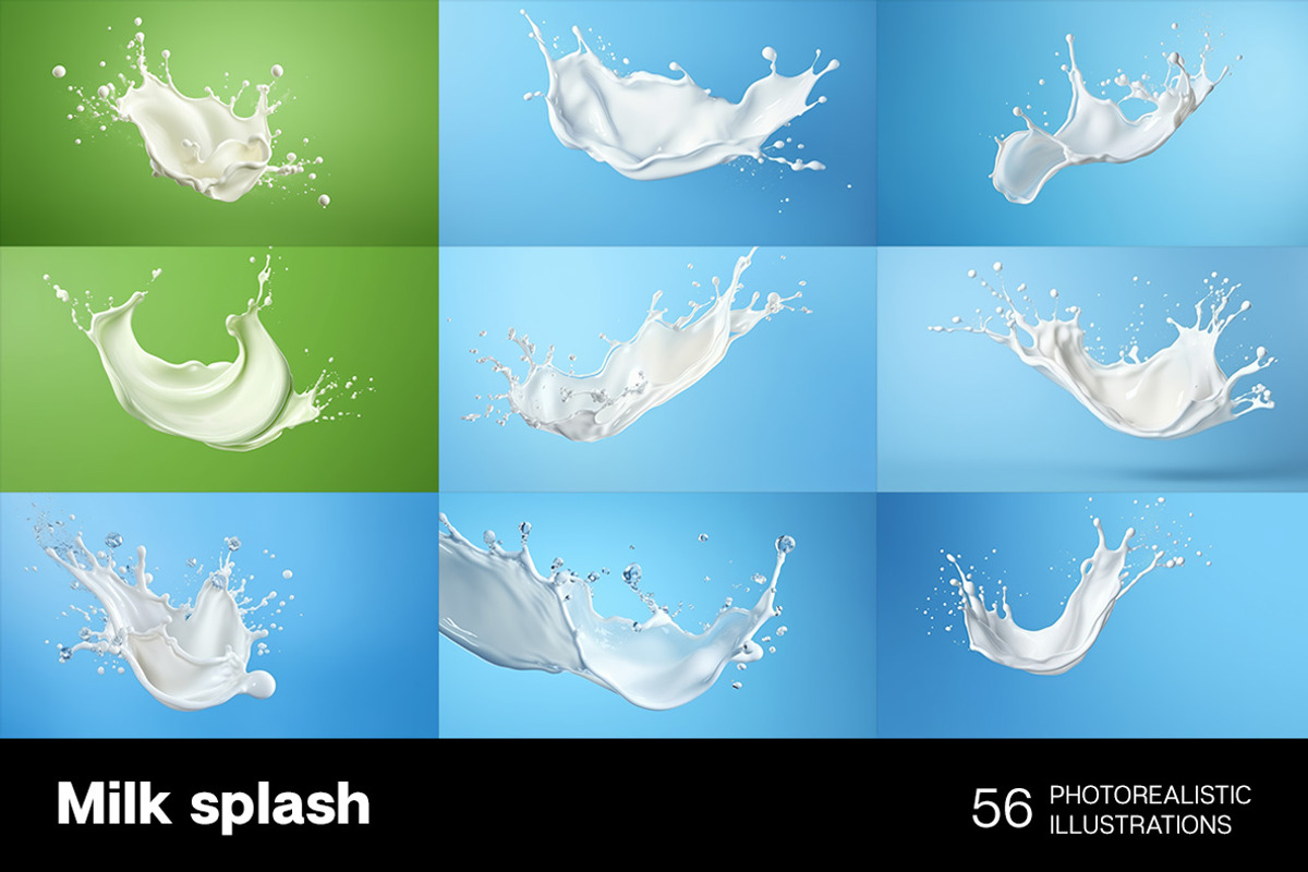 Milk Splash. 56 images, a Background Graphic by Handmadefont (Photo 3 of 11)