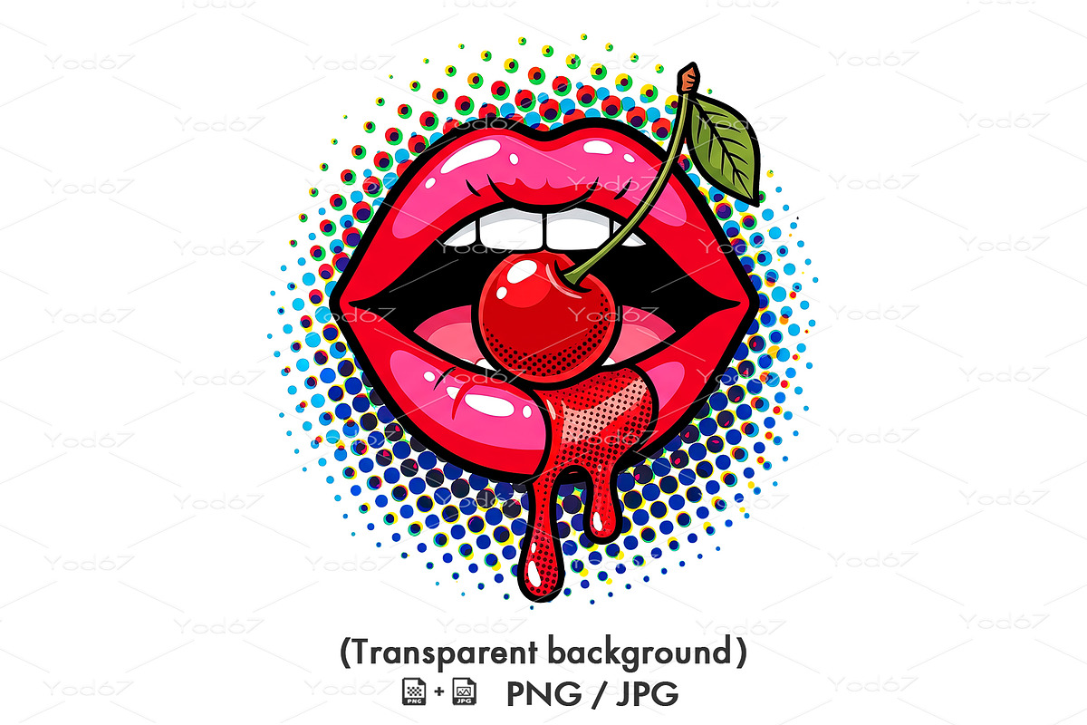 Lips Biting Cherry Clipart PNG., a Food Illustration by yod67 (Photo 1 of 8)