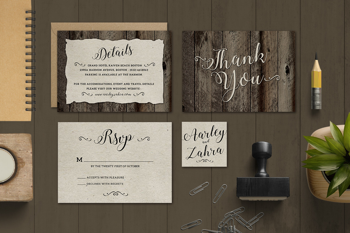 Vintage Wedding Invitation Set, a Card Template by Aarley Kaiven (Photo 4 of 5)