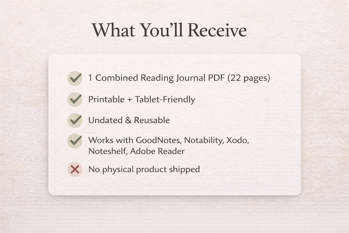 Reading Journal PDF Tablet Friendly, a Stationery Template by MIRoots Design Studio (Photo 7 of 8)