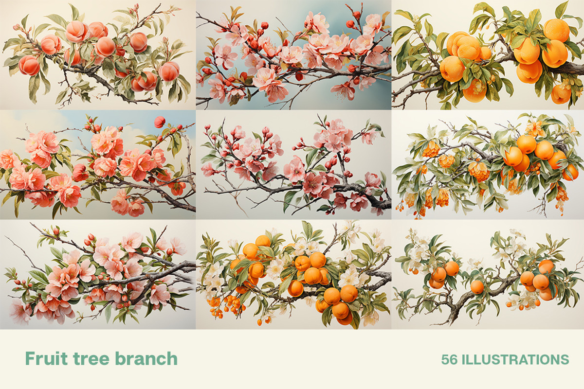 Fruit tree branch. Collection, a Food Illustration by Handmadefont (Photo 8 of 12)