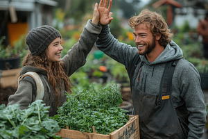 Happy farmers celebrating their team, a Photo by Tanuart