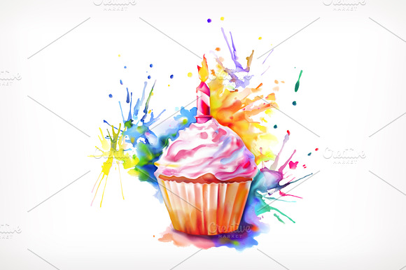 Festive Cupcake With Candle Vector