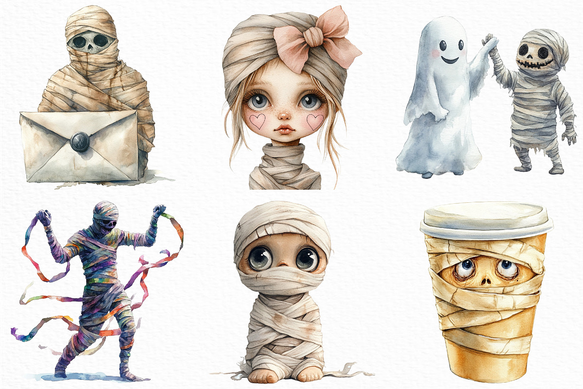 Watercolor Halloween Mummy Clipart, an Illustration by Craft Nest (Photo 2 of 6)