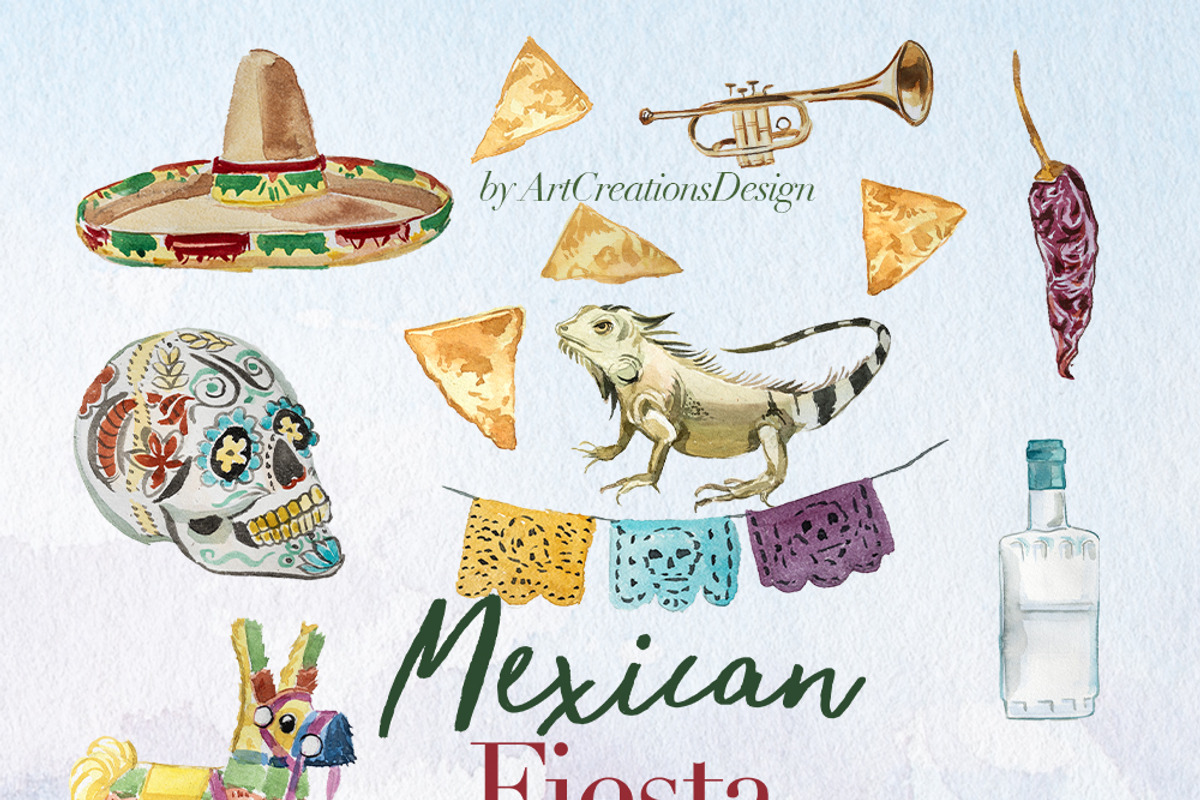 Hand Painted Mexican Fiesta Clipart, a Food Illustration by ArtCreationsDesign (Photo 3 of 10)