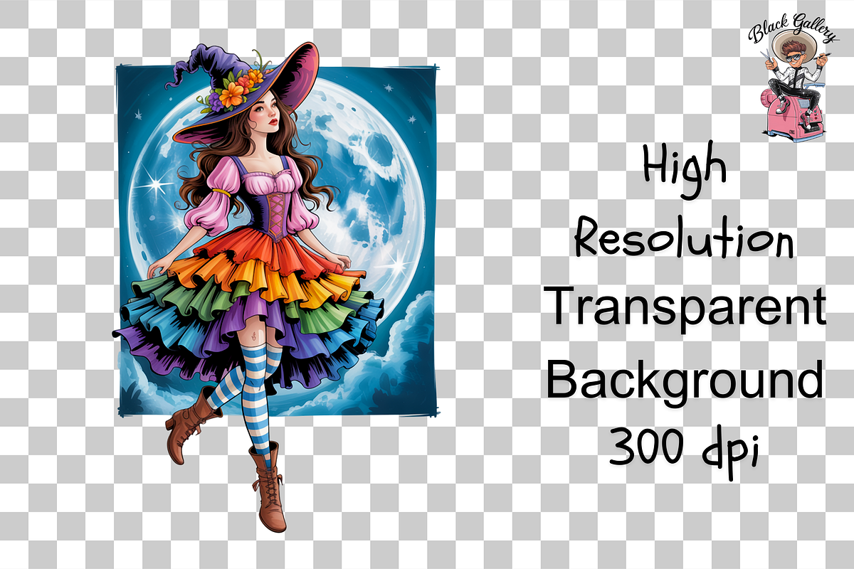 10 Colorful Autumn Witch PNG with Mo, an Illustration by Clipart Bloom (Photo 8 of 11)