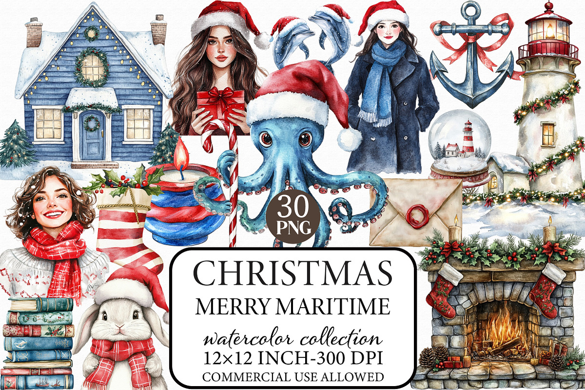 Merry Maritime Christmas Clipart, an Illustration by Libby Wishes (Photo 1 of 7)
