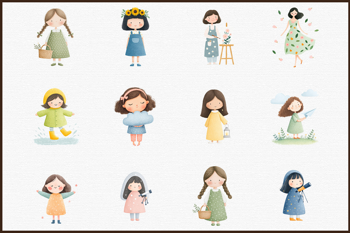 Whimsical Girls Clipart Set, an Illustration by Sublimation Artist (Photo 3 of 6)