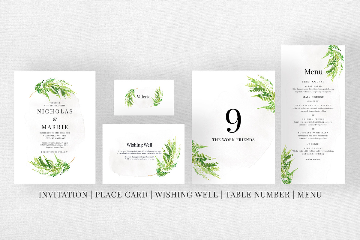 Watercolor Leaf Wedding Suite, an Invitation Template by Azka Creative (Photo 5 of 5)