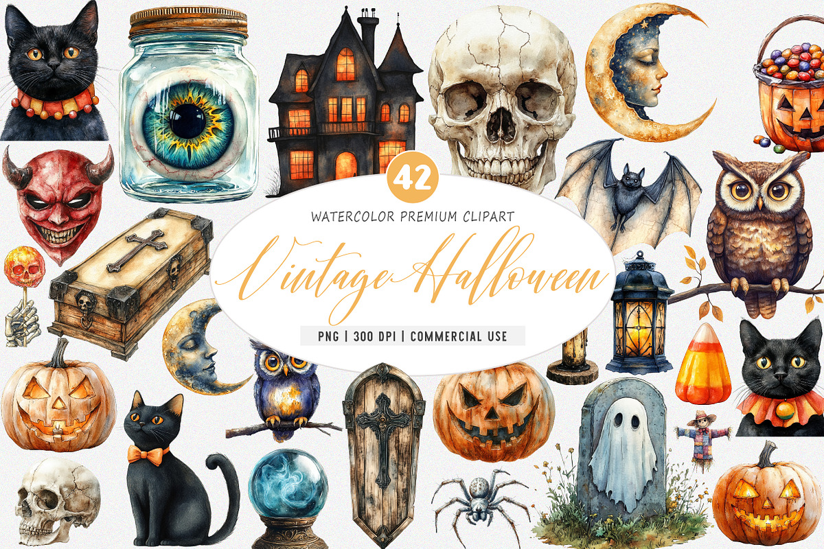 Vintage Halloween Clipart, an Illustration by SinaCreation (Photo 1 of 5)