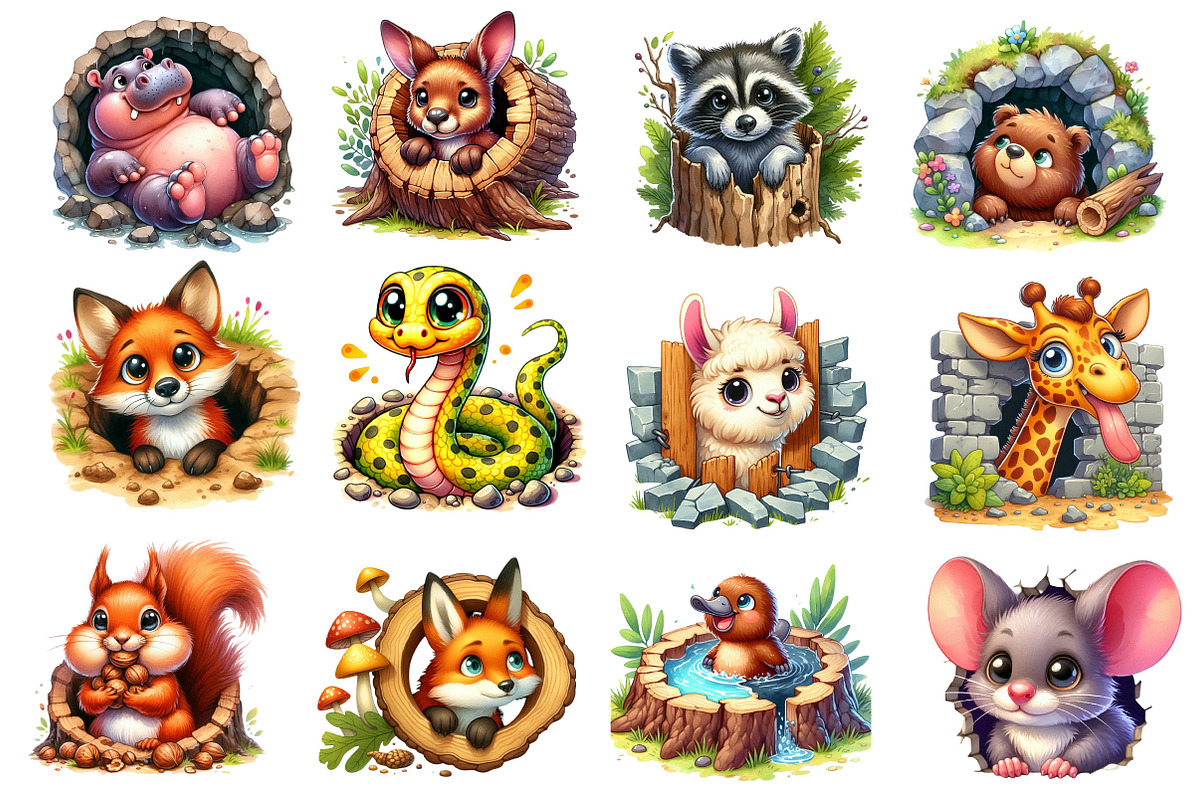Funny Animals in Hole Clipart, an Illustration by Dream Creation (Photo 3 of 4)