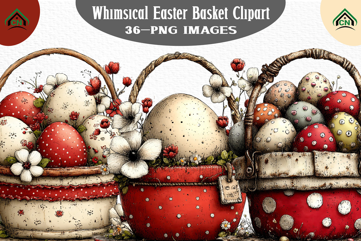 Whimsical Easter Basket Clipart, an Illustration by Craft Nest (Photo 1 of 11)