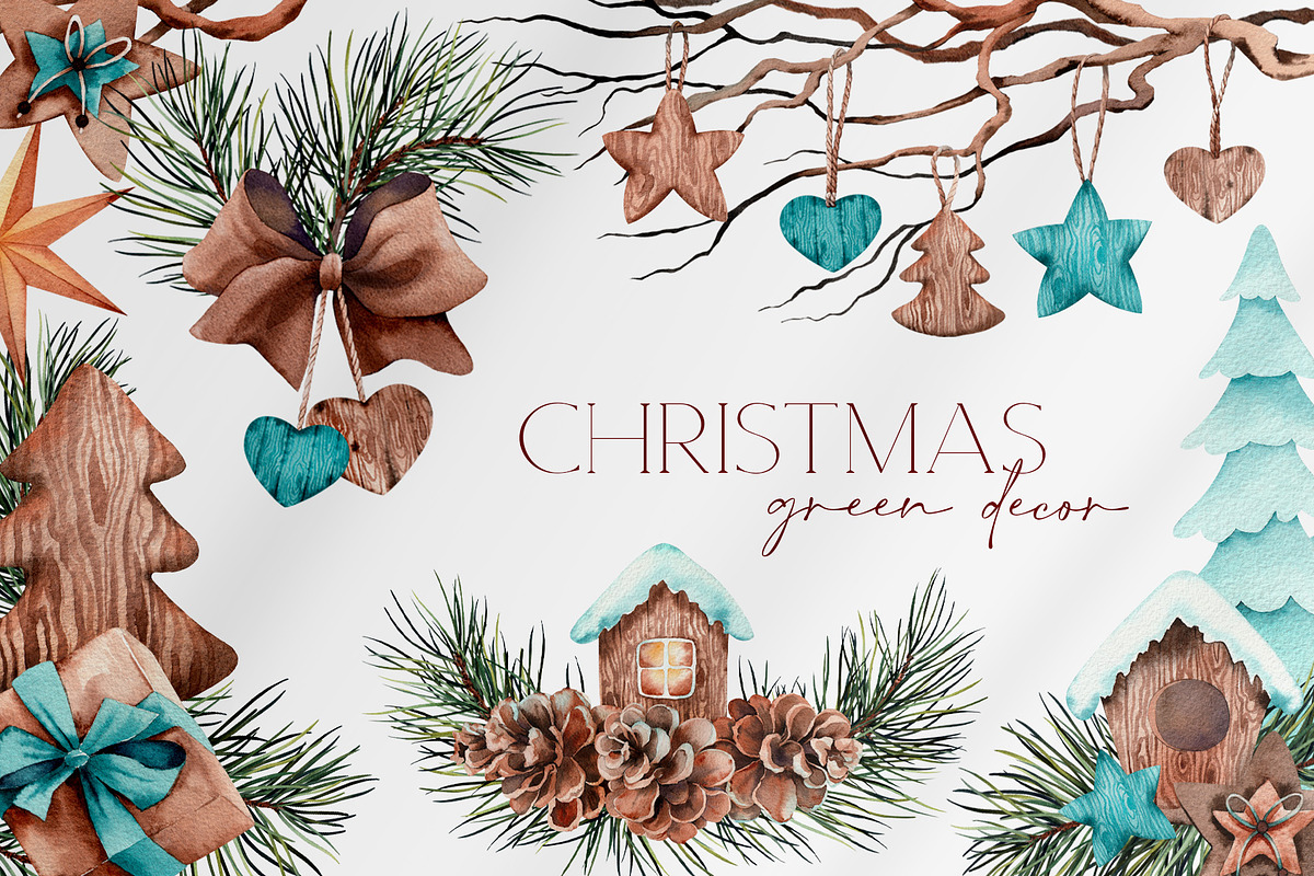Christmas Pine Branches & Wood Decor, a Decorative Illustration by Jeanna Draw (Photo 1 of 15)