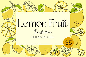 Lemon Fruit Line Art Illustration, a Food Illustration by Adora ARTS