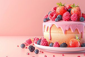A delicious cake with pink glaze and, a Photo by LOGOCREATIVE