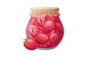 Jam jar with strawberry. Homemade, a Food Illustration by the8monkey