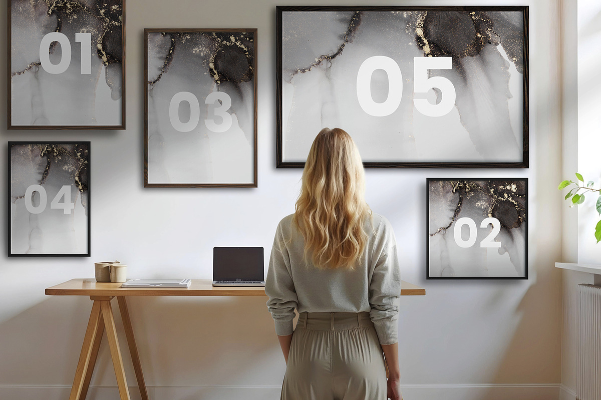 5 Canvas & Frames Mockup in Room PSD, an Advertising Mockup by PixelsDesign (Photo 4 of 5)