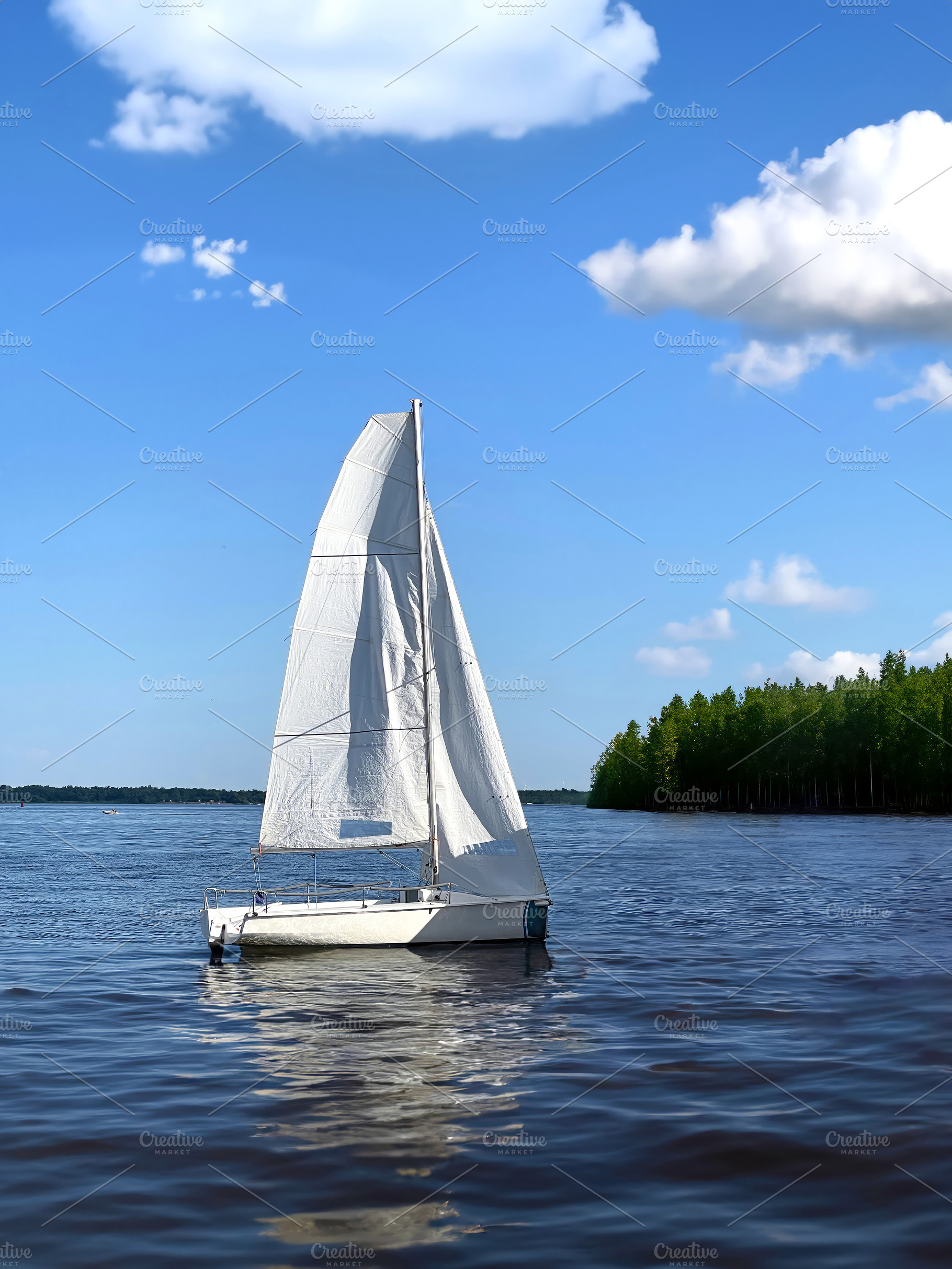 Photo white sailing boat small yacht, a Transportation Photo by Art By Silmairel