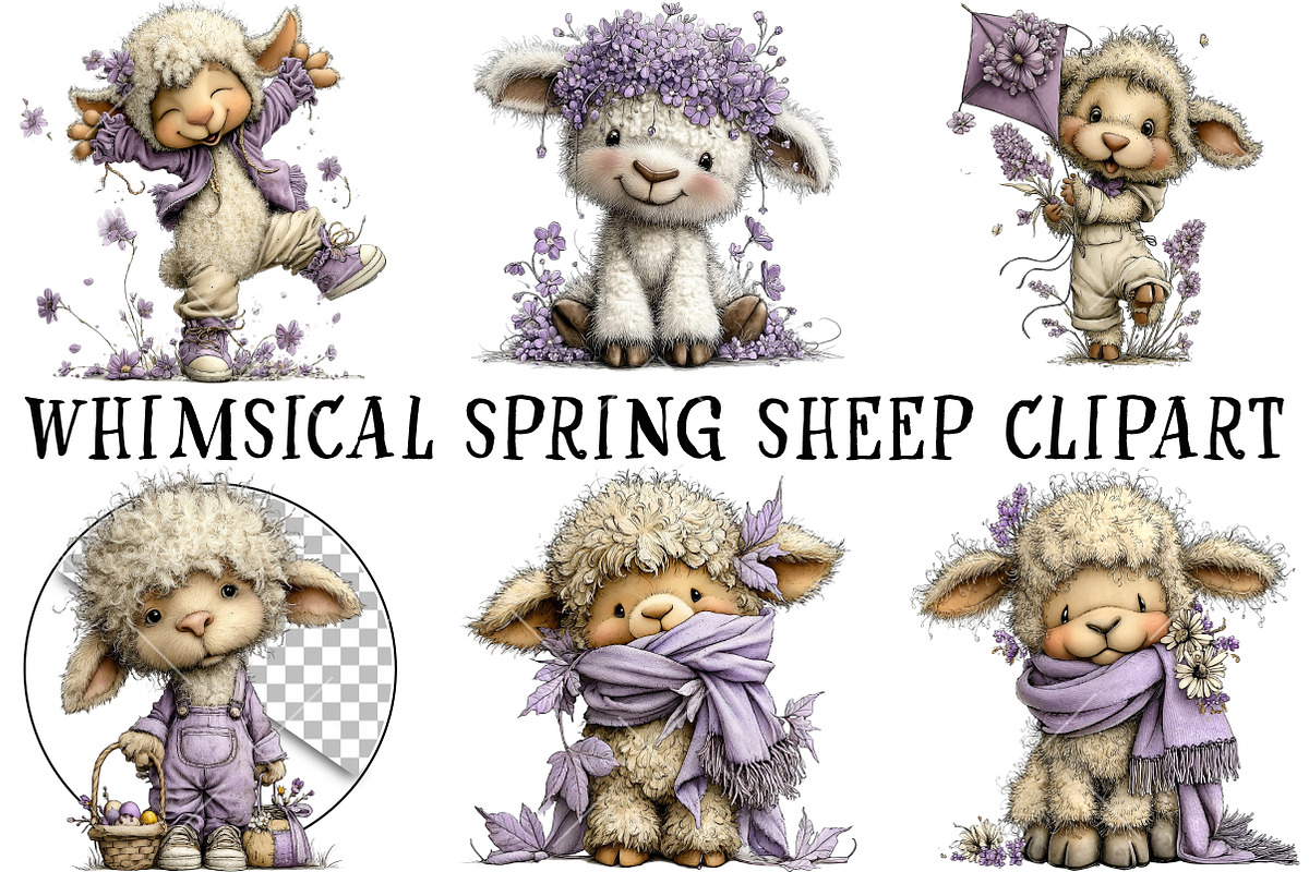 Whimsical Spring Sheep Clipart, an Illustration by OK Design (Photo 2 of 6)