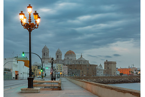 Cadiz waterfront promenade with, an Architecture Photo by kavalenkava