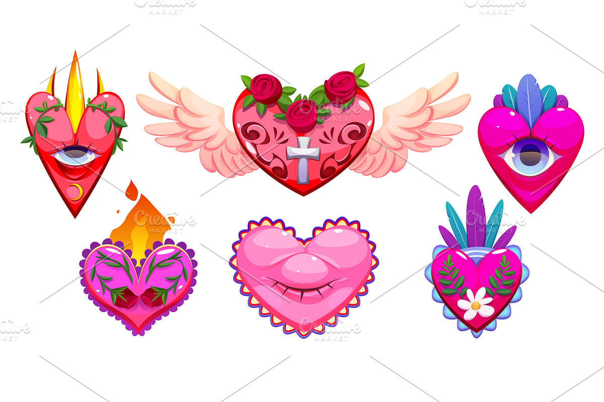 Mexican sacred hearts set, an Illustration by art PVP - market