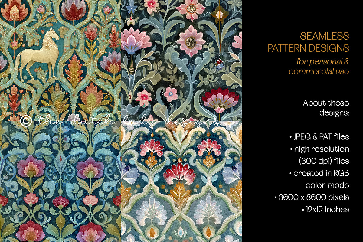 Damask Horses Seamless Patterns, a Pattern Graphic by The Dutch Lady Designs (Photo 5 of 9)