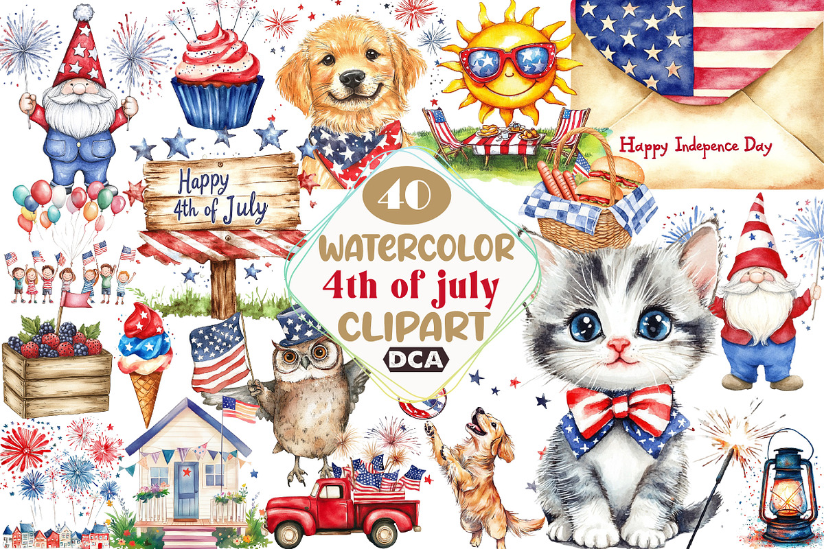 Watercolor 4th of July Png, an Illustration by DreamCafeArt (Photo 1 of 5)