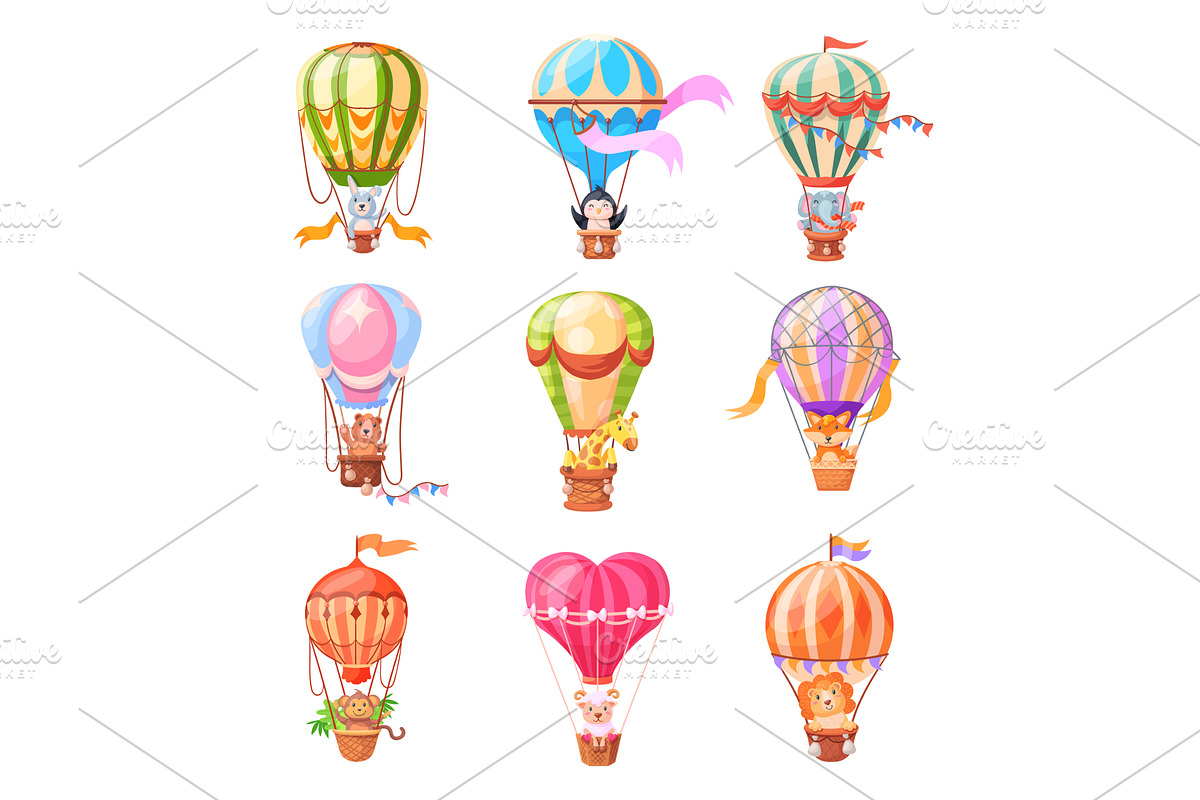 Animals hot air balloon. Cute baby, a Transportation Illustration by Stock-Smart-Start
