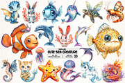Fantasy Cute Sea Creature Animals, an Illustration by Pixels.Craft (Thumbnail 1 of 7)
