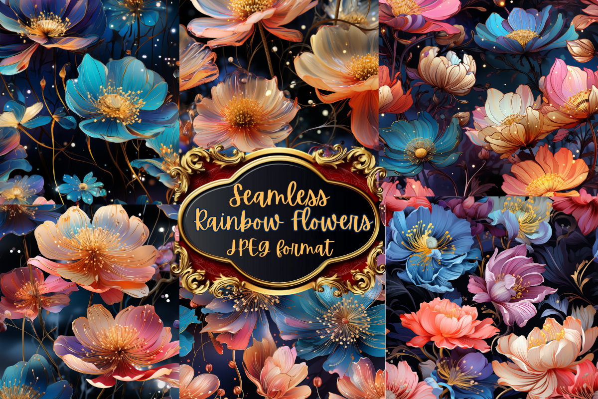 Rainbow Flowers Seamless Paper, a Pattern Graphic by Agnesagraphic (ID 95)