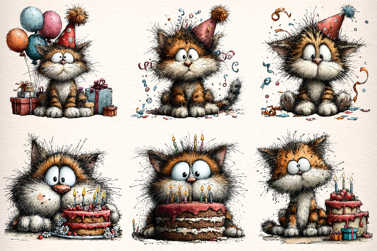Whimsical Birthday Cat Clipart, a Transportation Illustration by Digital Artistic99 (Photo 3 of 10)