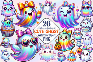 Halloween Iridescent Cute Ghost, an Illustration by RobertsArt