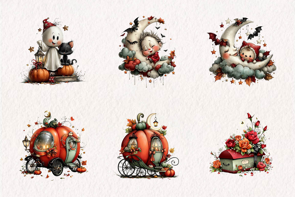 Retro Halloween Clipart, a Seasonal Illustration by CreationArt (Photo 4 of 7)