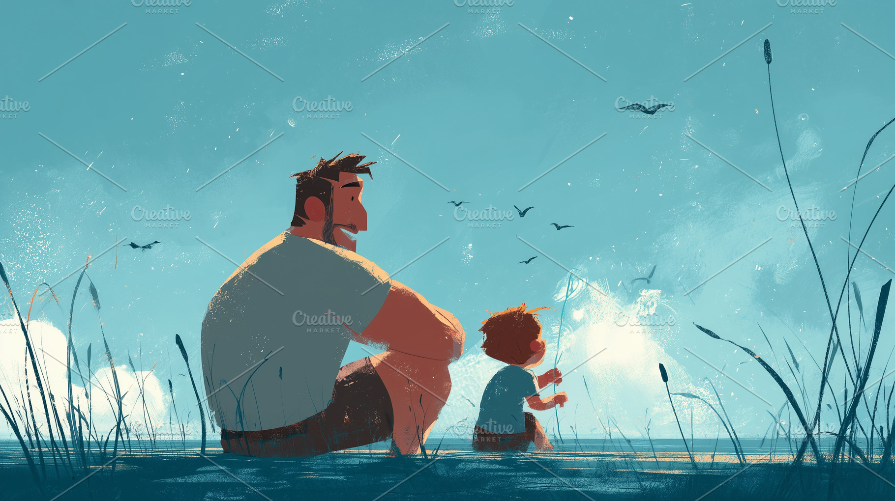 Father and child sit together, a Holiday Photo by MistyDay