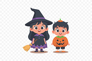 Kids Halloween Witch Pumpkin Flat, a Seasonal Illustration by Partikusi Design (Thumbnail 3 of 3)
