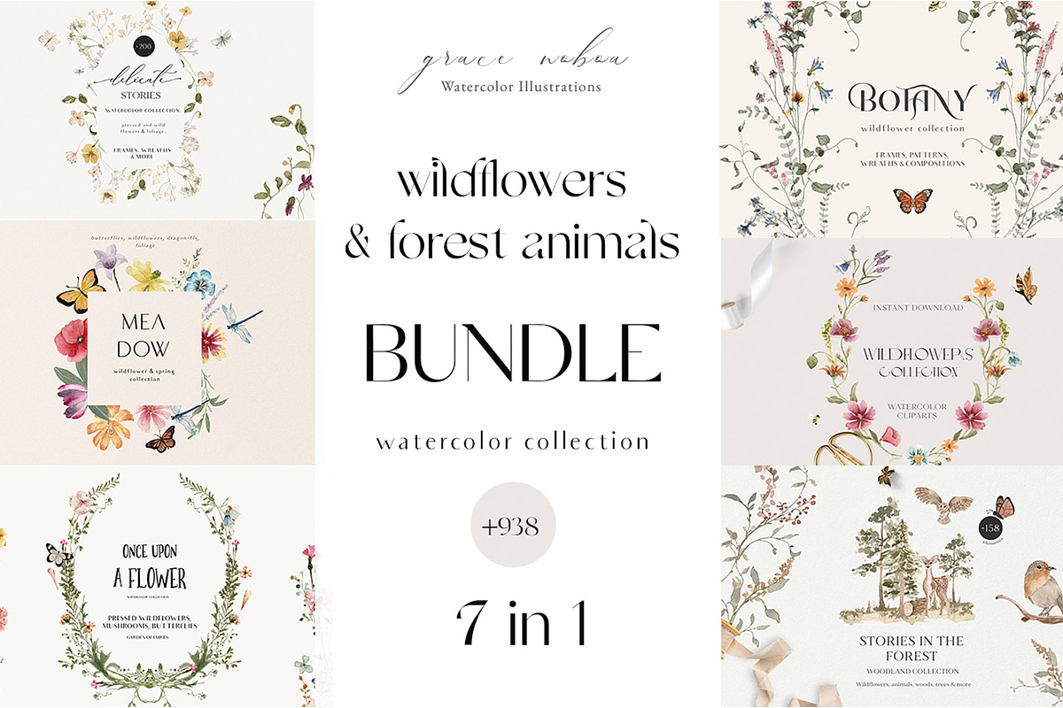 Wildflowers & Animals GRAPHIC BUNDLE, a Decorative Illustration by Grace Noboa Illustrations (Photo 1 of 8)