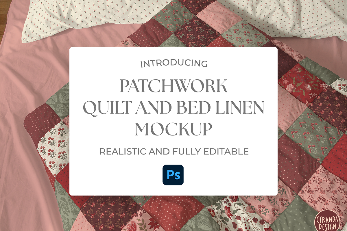 Patchwork Quilt and Bed Linen Mockup, a Household Mockup by Ciranda Design (Photo 1 of 10)