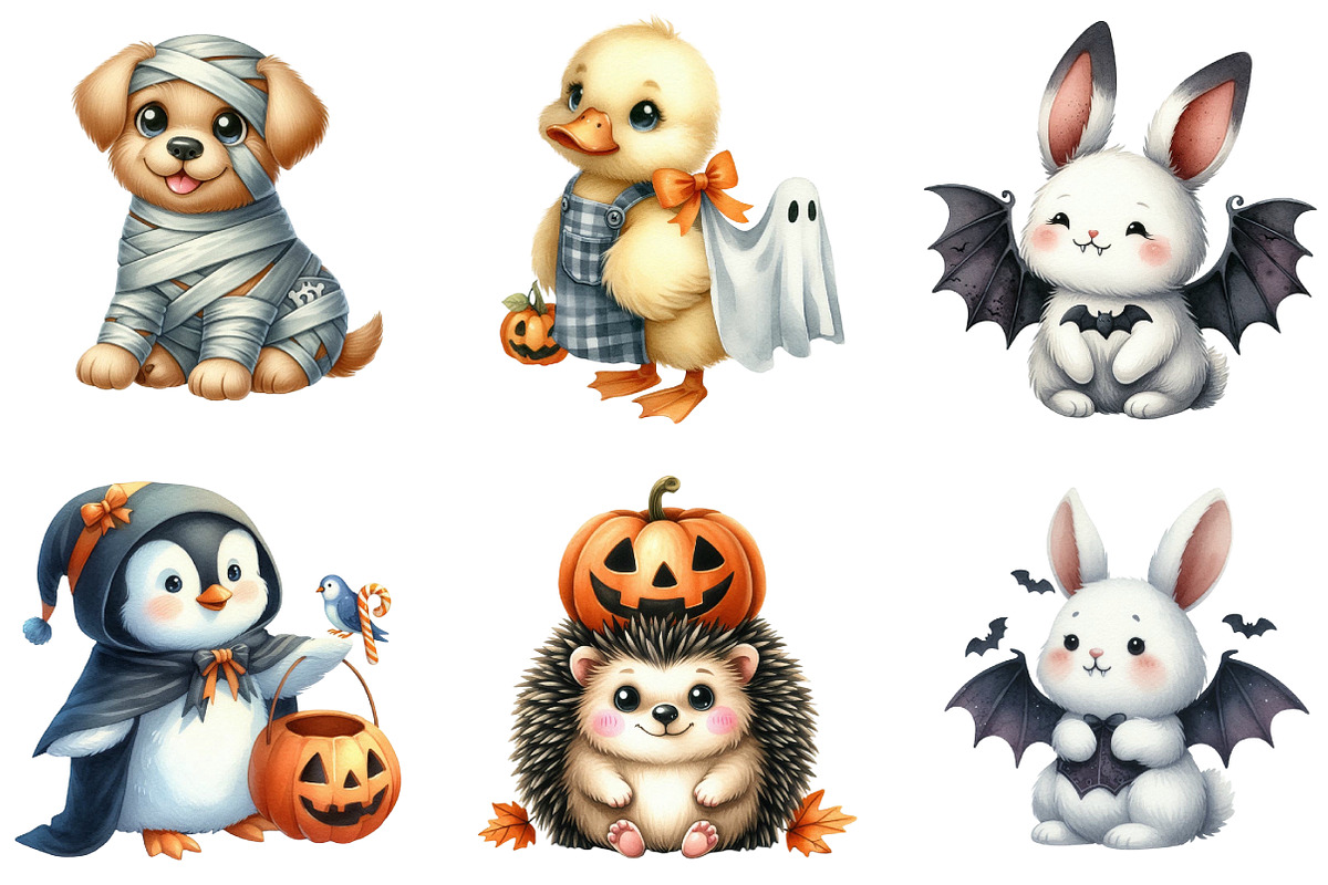 Cute Animal Halloween Clipart, an Illustration by DreamArtGraphic (Photo 4 of 5)