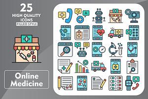 25 Online Medicine Line Filled Icons, an Icon by Pexelpy