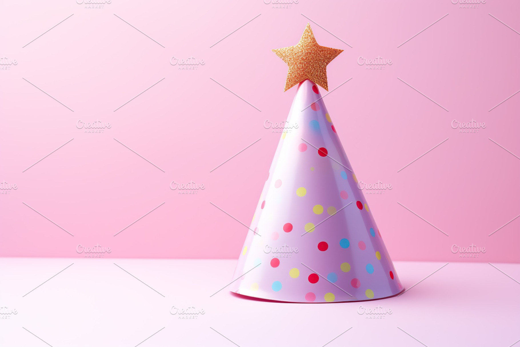 Colorful birthday cap on pink background, a Holiday Photo by AlyaAnd